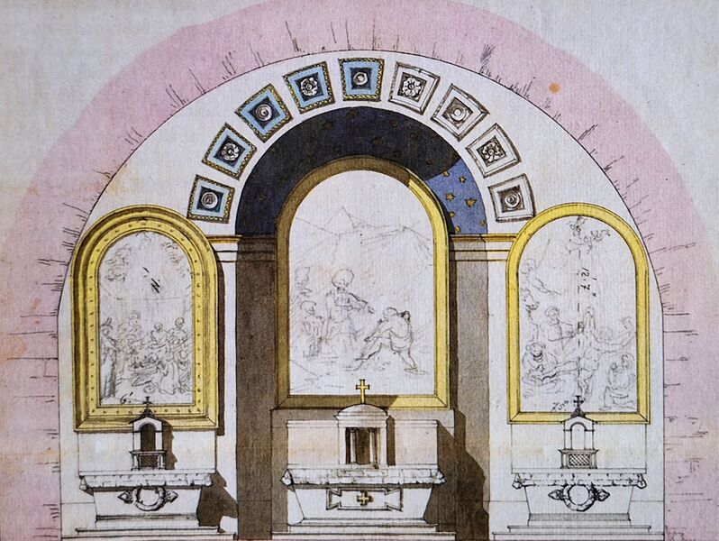 Datei:Brunnhauskapelle Inneres bis 1834.jpg